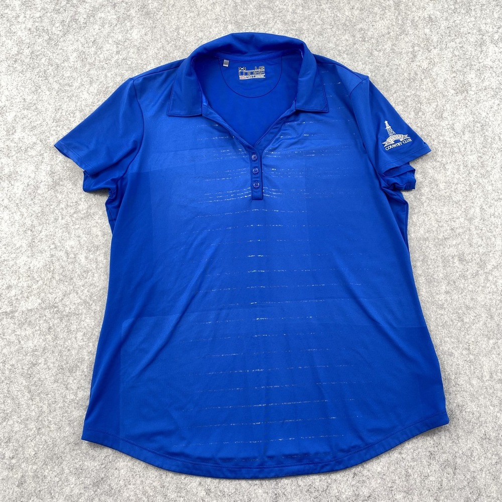 Under Armour Polo Shirt Womens Large Blue HeatGear Golf Odessa Country Club